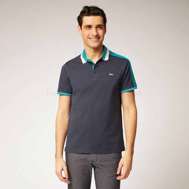 (image for) Cotton polo shirt with contrasting inserts F08511-0691 harmont & blaine